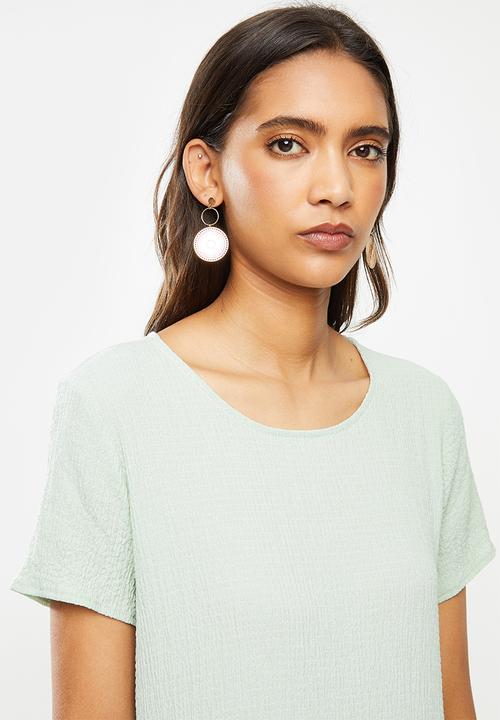 VELVET - Crinkle mini tiered dress puff sleeves - sage
