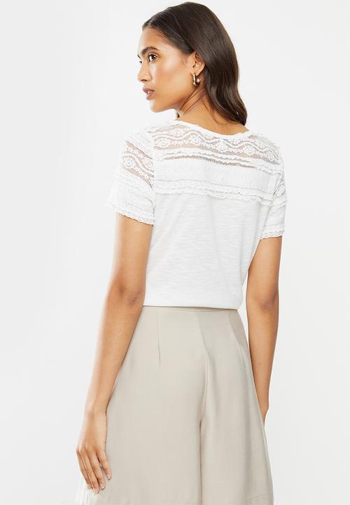 ONLY - Marjorie short sleeve mix top - stone