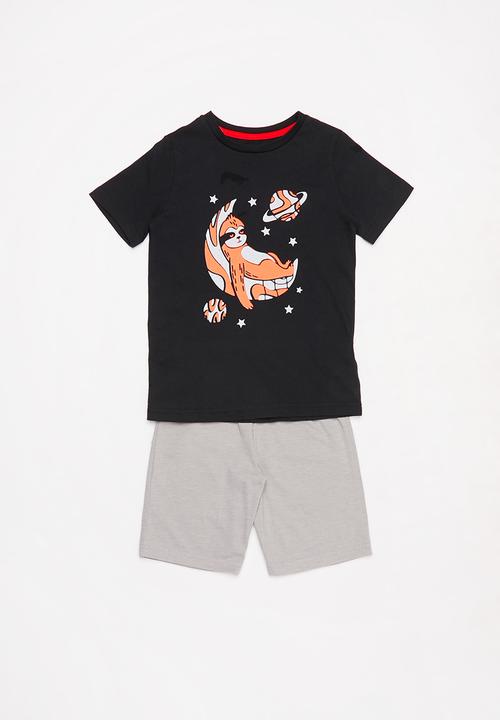 Pop Candy - 2 Pack tee & shorts pj sets - Black & grey