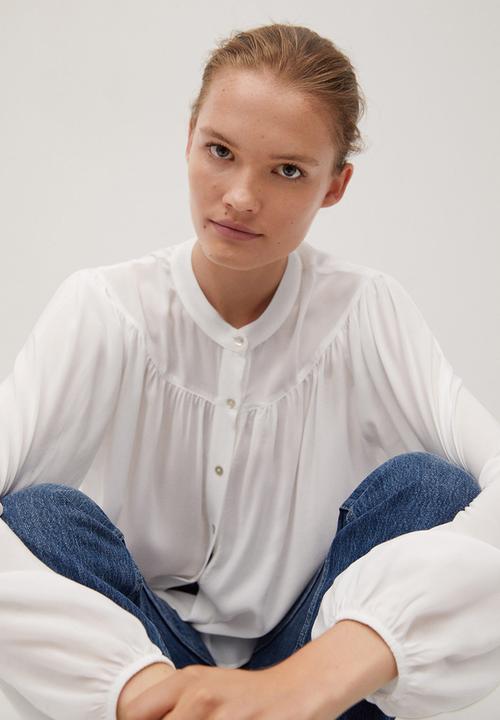 MANGO - Blouse mint - white