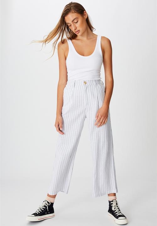 Cotton On - Cindy wide leg pant - lottie white stripes  & medieval blue