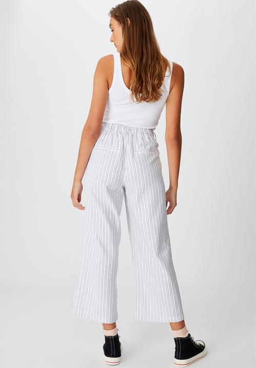 Cotton On - Cindy wide leg pant - lottie white stripes  & medieval blue