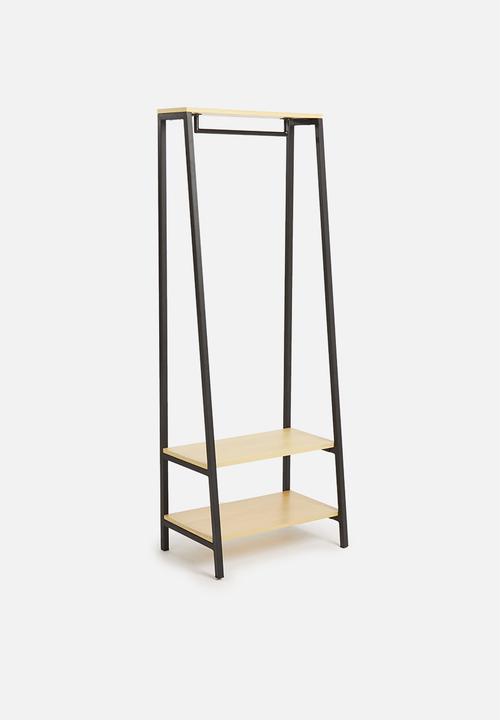 Sixth Floor - Cuba clothing rail in oak veneer - black & neutral 