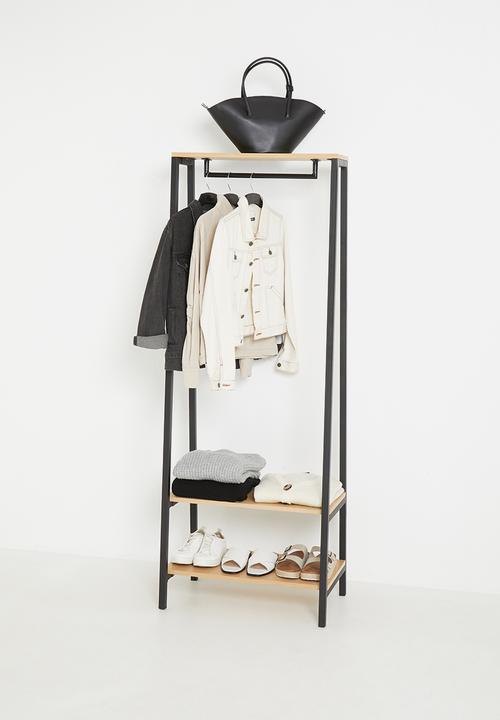 Sixth Floor - Cuba clothing rail in oak veneer - black & neutral 