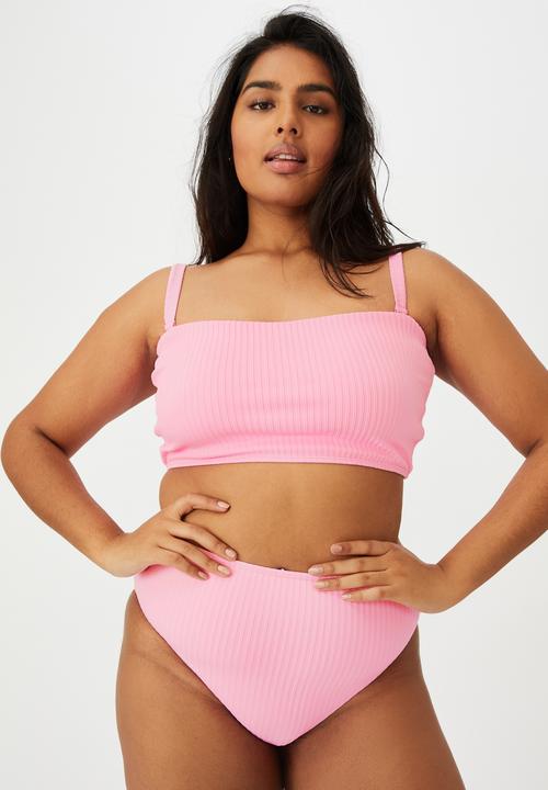 Cotton On - Curve bandeau bikini top - strawberry rib
