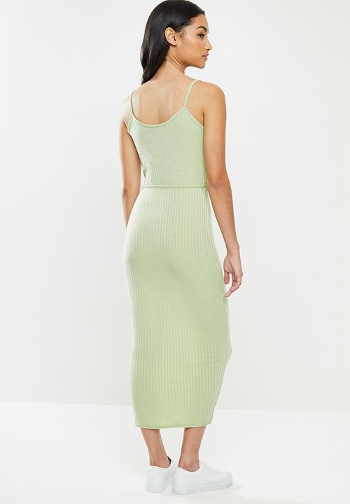 Missguided - Petite tie belt cami ribbed midaxi dress - sage