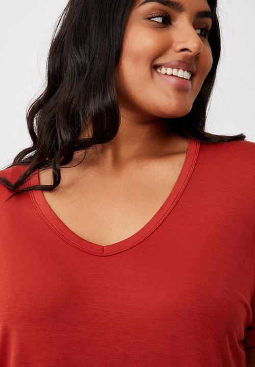 Cotton On - Curve karly short sleeve tee - red clay