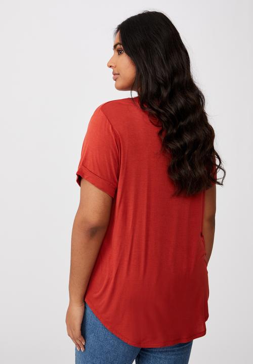 Cotton On - Curve karly short sleeve tee - red clay