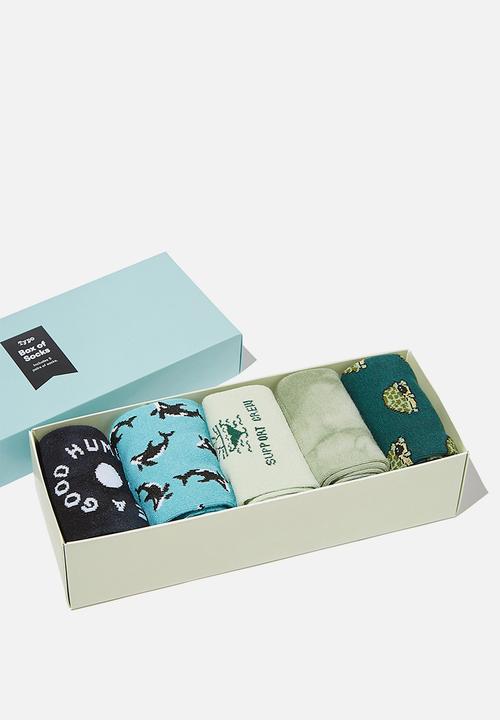 Cotton On - Earth crew box socks - blue & green
