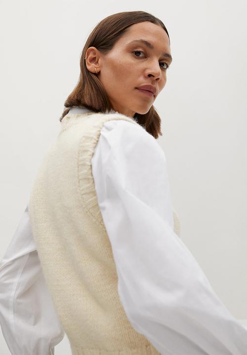 MANGO - Waistcoat diago - light beige