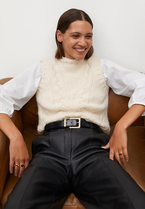 MANGO - Waistcoat diago - light beige