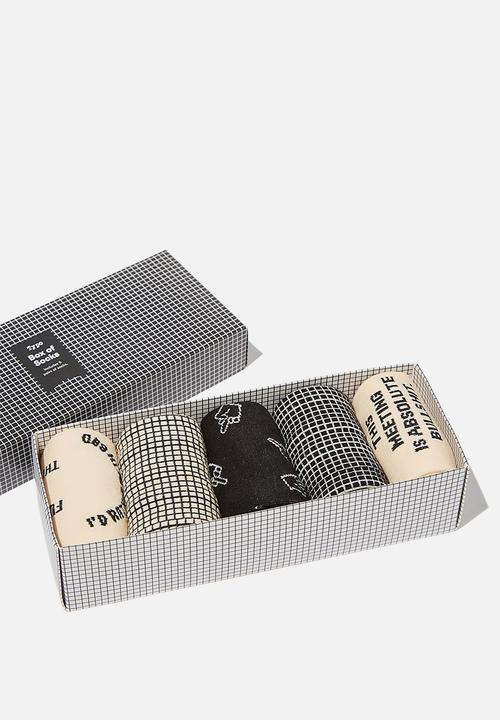 Cotton On - F#$k work!! box sock - black & beige 