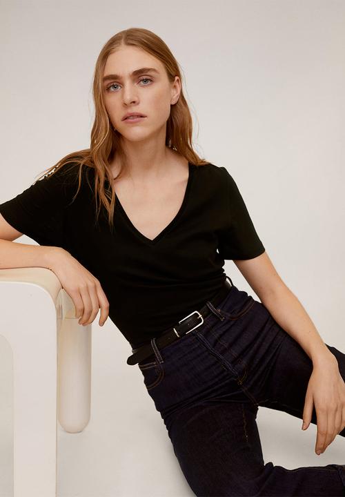 MANGO - T-shirt chalapi - black