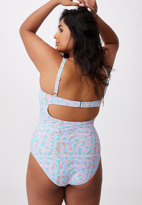 Cotton On - Curve ruched front one piece - meadow fields