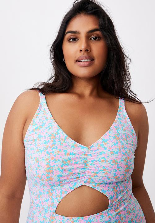 Cotton On - Curve ruched front one piece - meadow fields