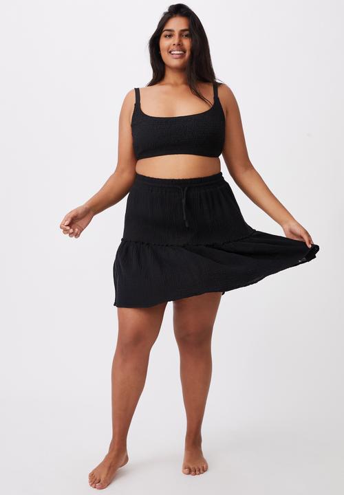 Cotton On - Curve shirred cropped bralette bikini - black shirred