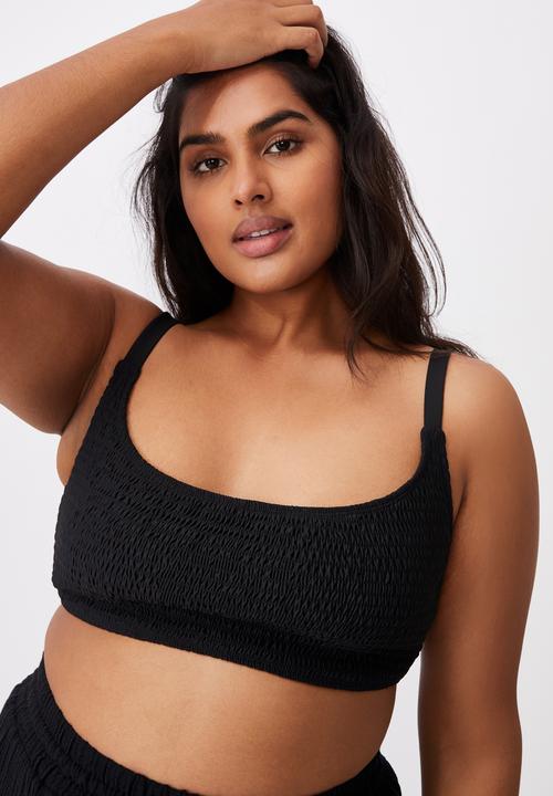 Cotton On - Curve shirred cropped bralette bikini - black shirred