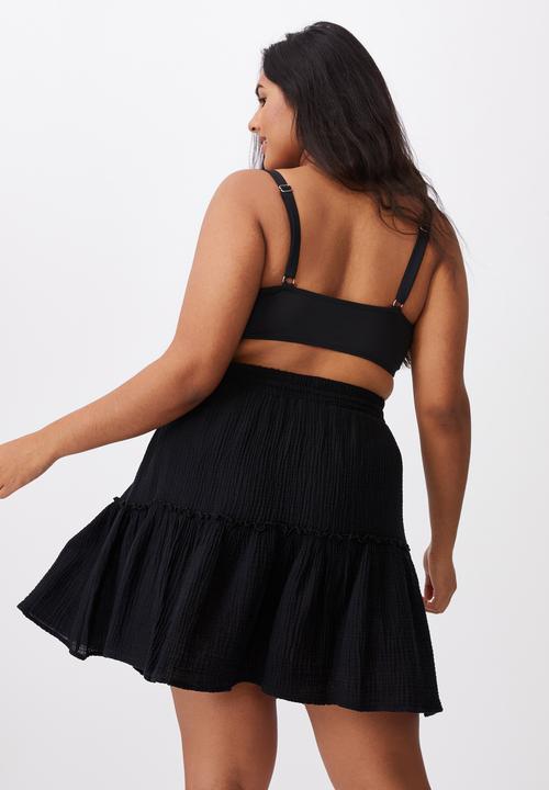 Cotton On - Curve shirred cropped bralette bikini - black shirred