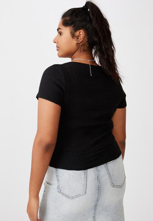 Cotton On - Curve tonya v cross over short sleeve top - black
