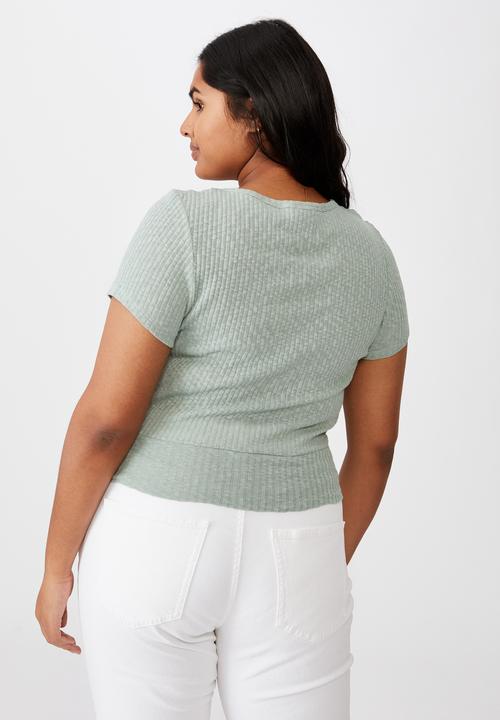 Cotton On - Curve tonya v cross over short sleeve top - lush green