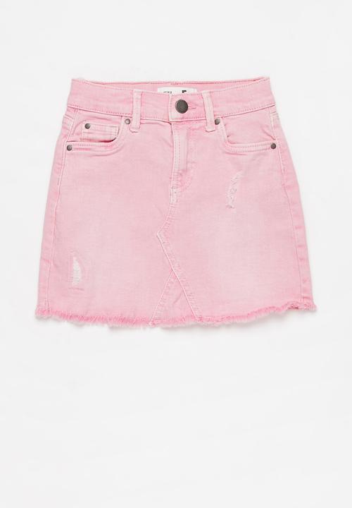 pink white denim skirt