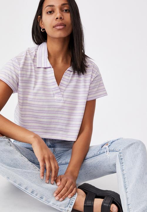 Cotton On - Ryan short sleeve polo - lola stripe frosty lilac