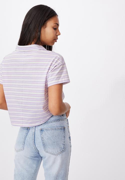 Cotton On - Ryan short sleeve polo - lola stripe frosty lilac