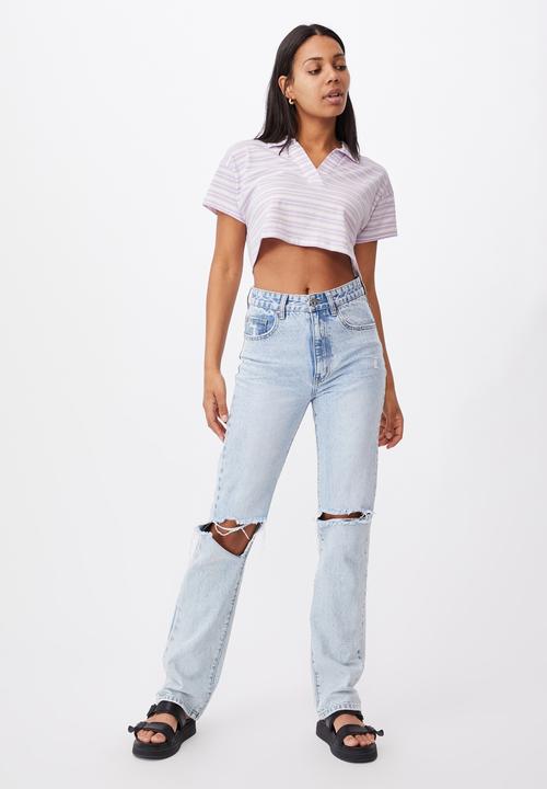 Cotton On - Ryan short sleeve polo - lola stripe frosty lilac