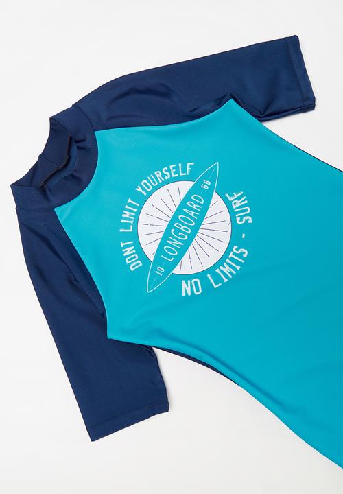 Rebel Republic - Tween boys printed rashvest -  blue & turquoise 