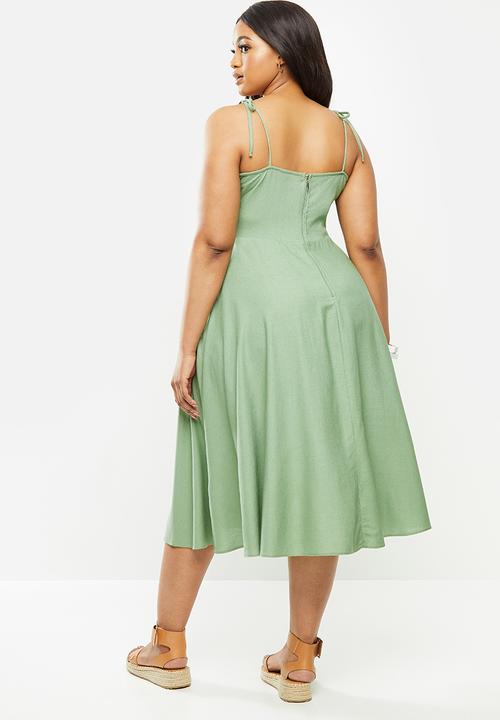 MILLA - Linen cami midi dress - green 