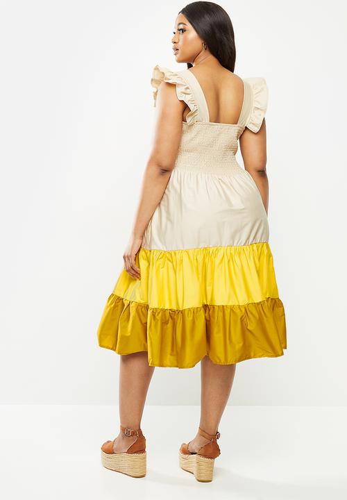 Me&B - Plus cotton sun dress with frill sleeve - multi 
