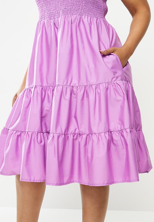 Me&B - Plus cotton colour block sun dress with frill sleeves - lilac