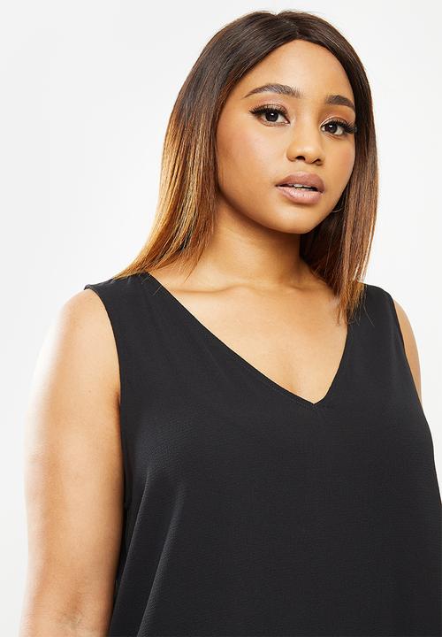 edit Plus - Woven frill hem vest - black