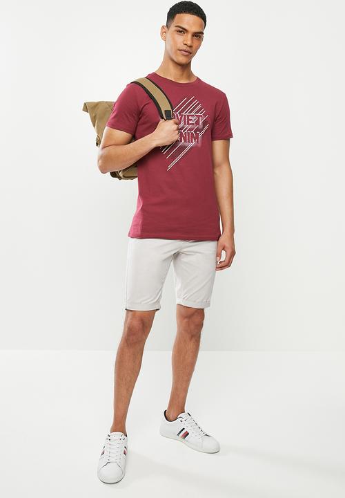 SOVIET - Springsteen slim fit s/slv crew neck tee - burgundy