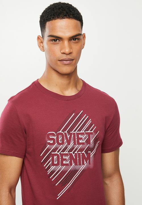 SOVIET - Springsteen slim fit s/slv crew neck tee - burgundy