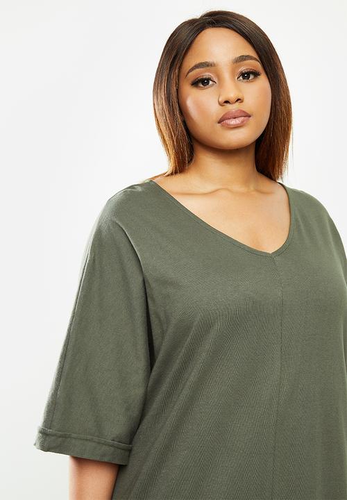 edit Plus - Oversized t-shirt dress - khaki