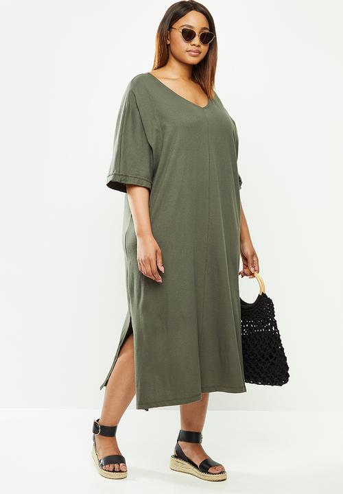 edit Plus - Oversized t-shirt dress - khaki