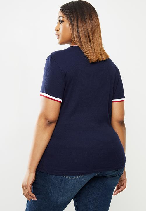 POLO - Plus Jasmine short sleeve ribbed stretch tee - navy