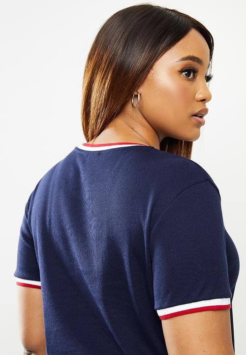 POLO - Plus Jasmine short sleeve ribbed stretch tee - navy