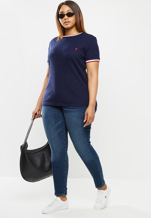 POLO - Plus Jasmine short sleeve ribbed stretch tee - navy