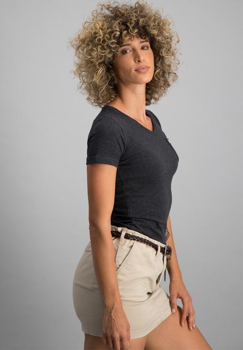 Aca Joe - Plat summer slub v-neck T-shirt - charcoal