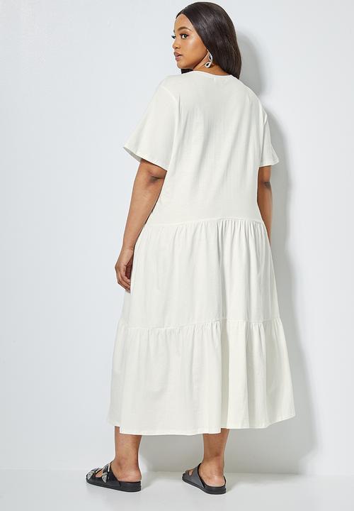 Superbalist - V-neck tiered midi dress - milk