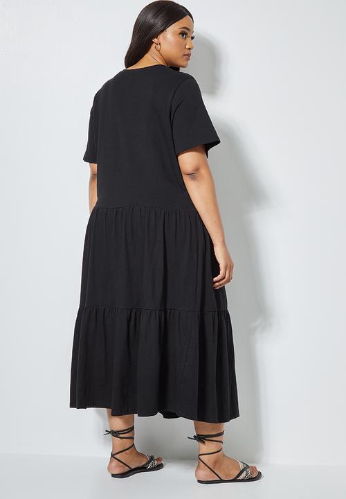Superbalist - V-neck tiered midi dress - black
