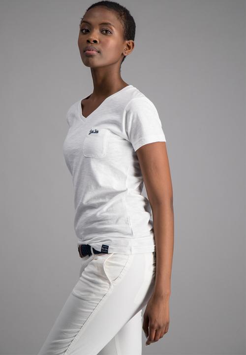 Aca Joe - Plat summer v neck T-shirt - white