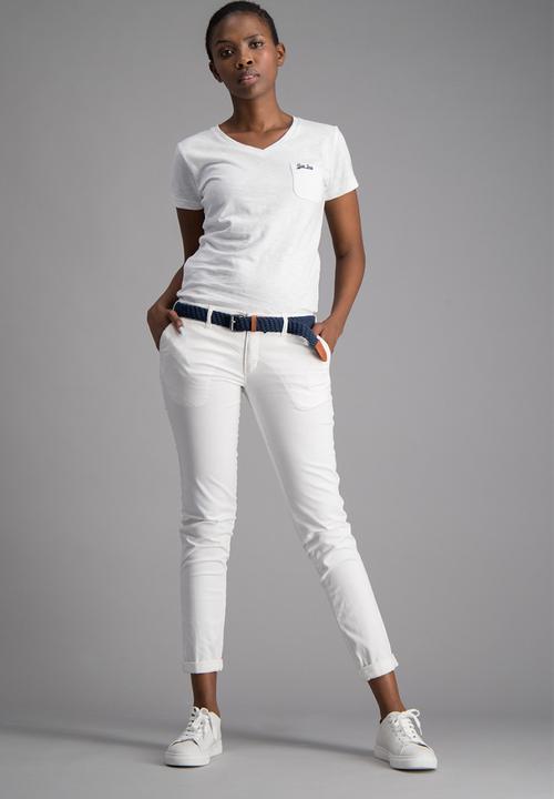 Aca Joe - Plat summer v neck T-shirt - white