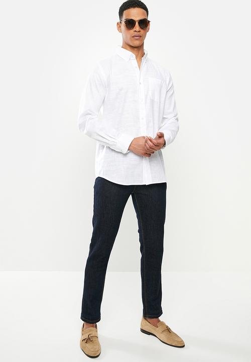 Jonathan D - Slim fit casual l/s linen shirt - white