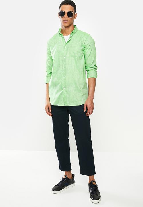 Jonathan D - Slim fit casual l/s linen shirt - lime
