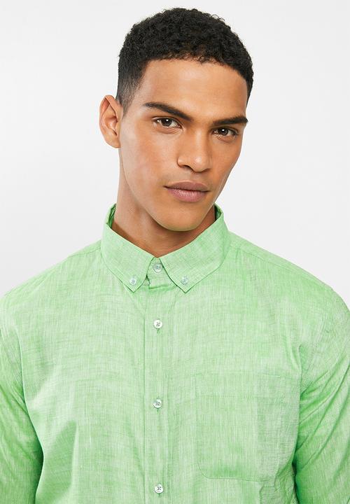 Jonathan D - Slim fit casual l/s linen shirt - lime