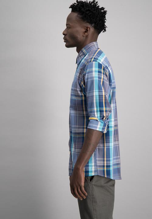 Aca Joe - Mens aca joe check shirt - blue & white