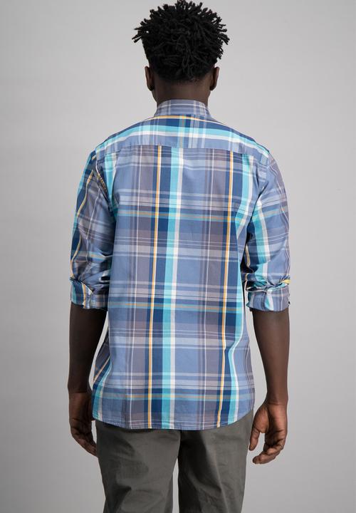 Aca Joe - Mens aca joe check shirt - blue & white